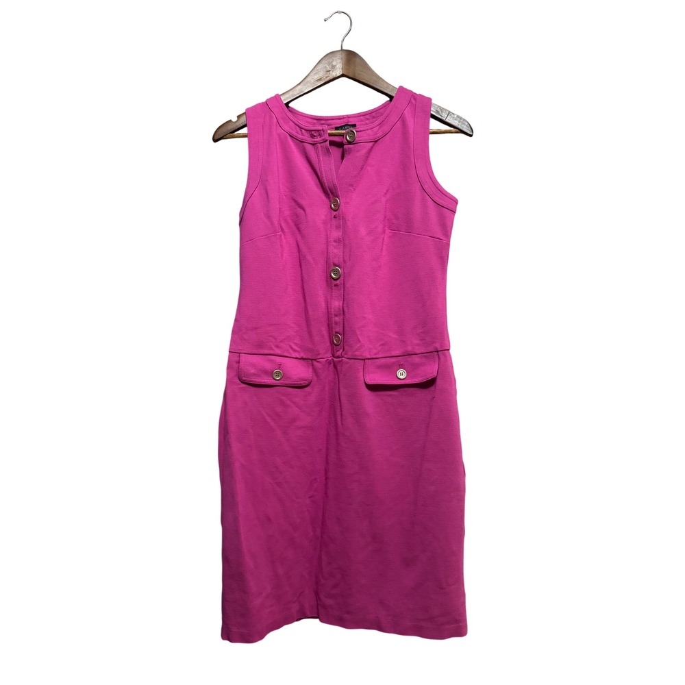 Talbots Sheath Dress Womens 4 Pink Excellent Sleeveless Button Front Ponte Knit
